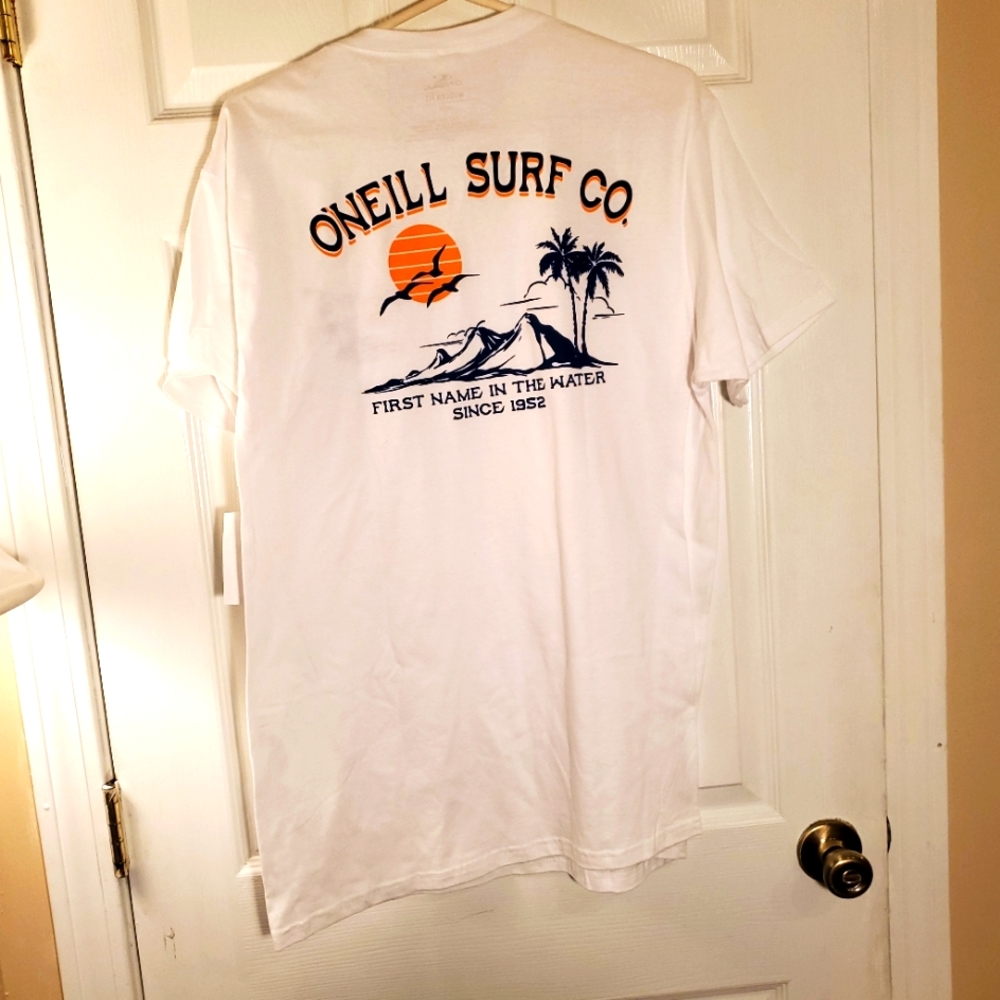 NEW NWT Mens White O'Neill Surf Co. Tee T-Shirt Sz L G Large Short Sleeve Orange